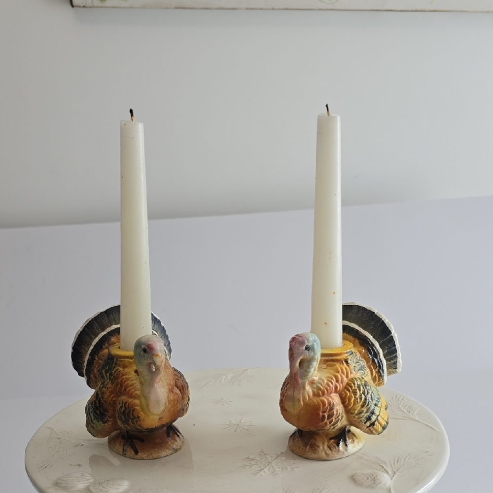 Vintage Napcoware Set Of 2 Turkey Handpainted  Ceramic Candleholders
